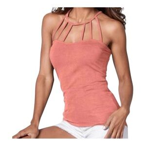 VENUS Womens Size Medium Coral Sleeveless Strappy High Neck Shirt Top